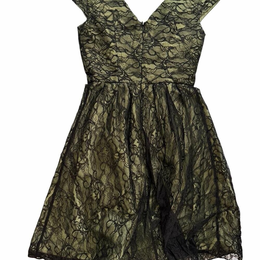 Cheeta B Green lace mini dress with black floral pattern